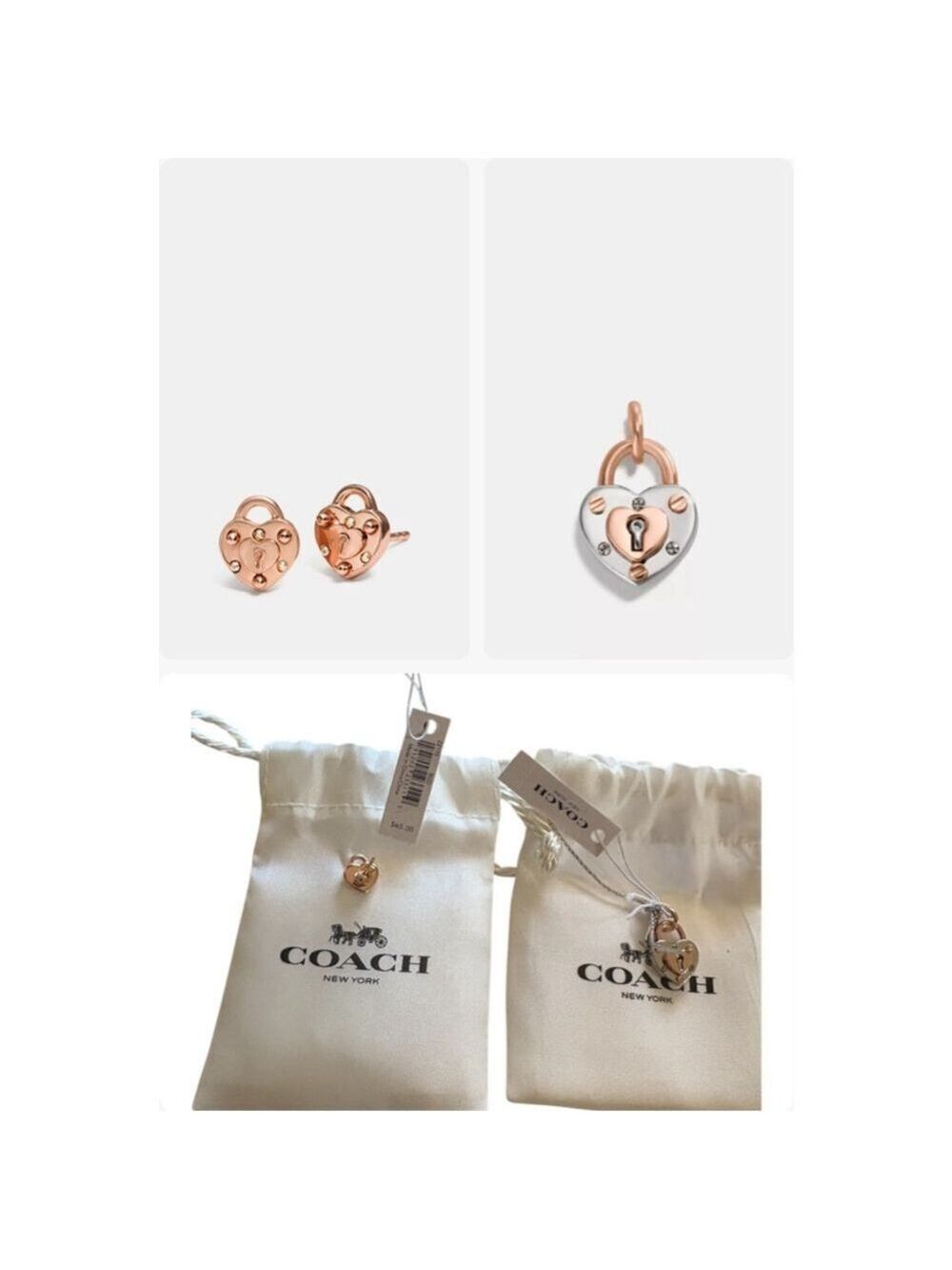 Coach Padlock Heart Charm and Earrings Set One Size